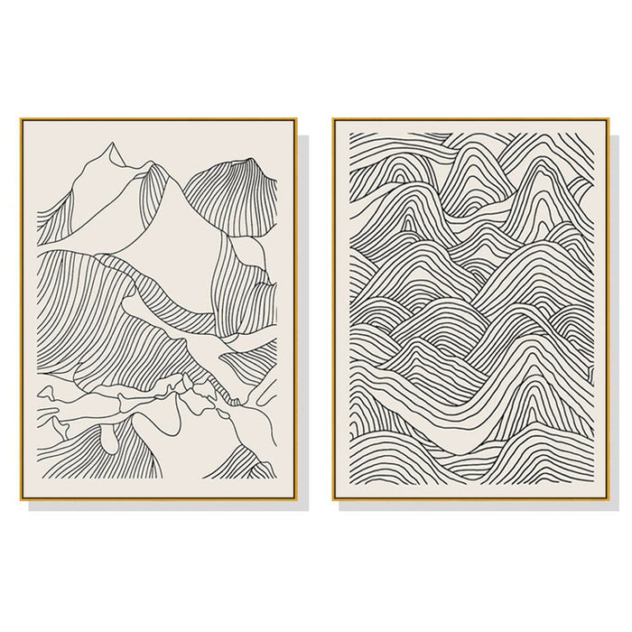 60cmx90cm Line Art Mountain 2 Sets Gold Frame Canvas Wall