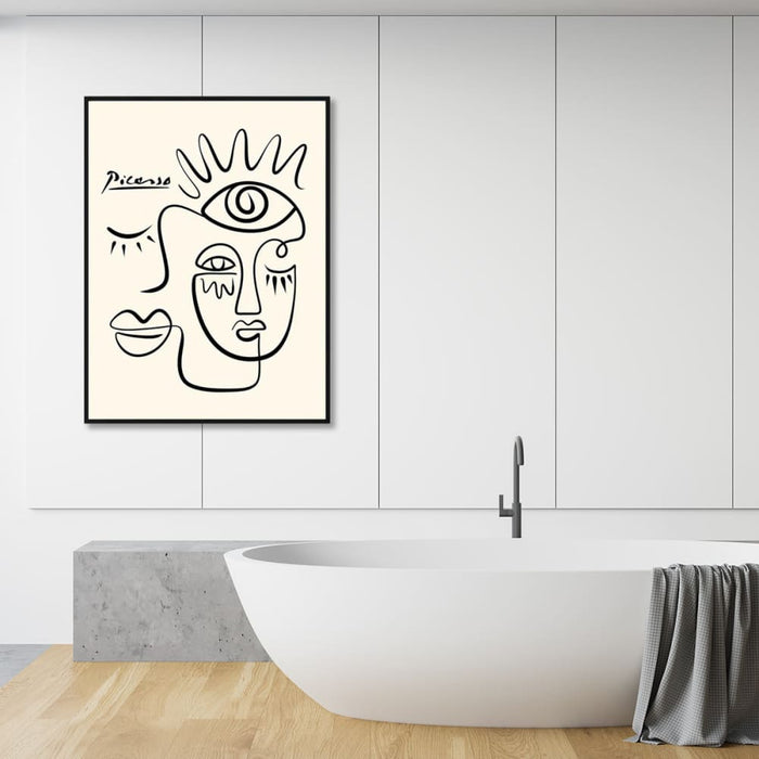 60cmx90cm Line Art by Pablo Picasso Black Frame Canvas Wall