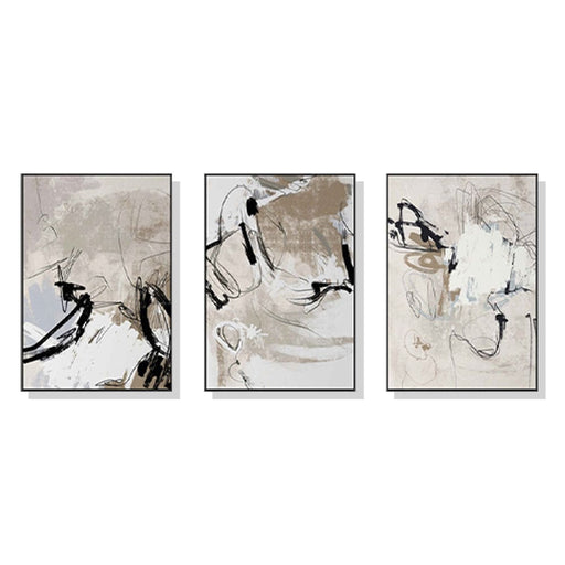 60cmx90cm Modern Abstract Beige 3 Sets Black Frame Canvas