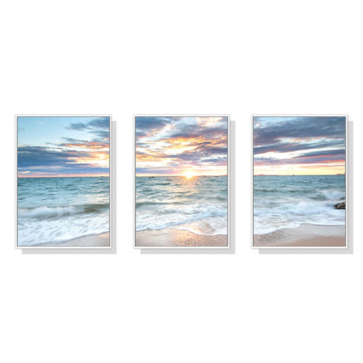 60cmx90cm Sunrise by the Ocean 3 Sets White Frame Canvas