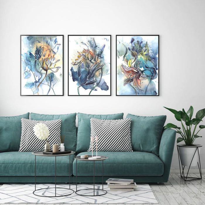 60cmx90cm Watercolor Style Abstract Flower 3 Sets Black