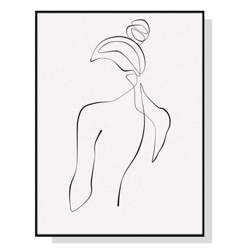 60cmx90cm Woman Back Line Art Black Frame Canvas Wall