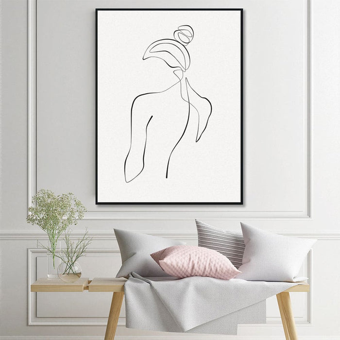 60cmx90cm Woman Back Line Art Black Frame Canvas Wall