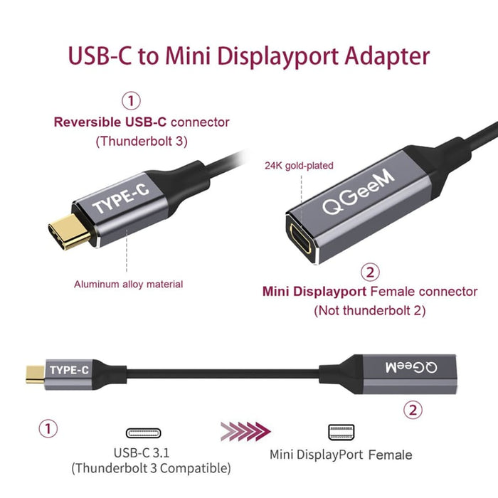 4k 60hz Usb Type c 3.1 to Mini-dp Female Cable Adapter