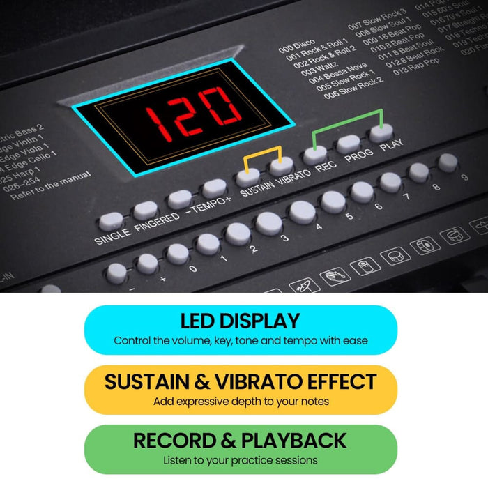 61-key Electronic Piano Keyboard 75cm with Stand - Black