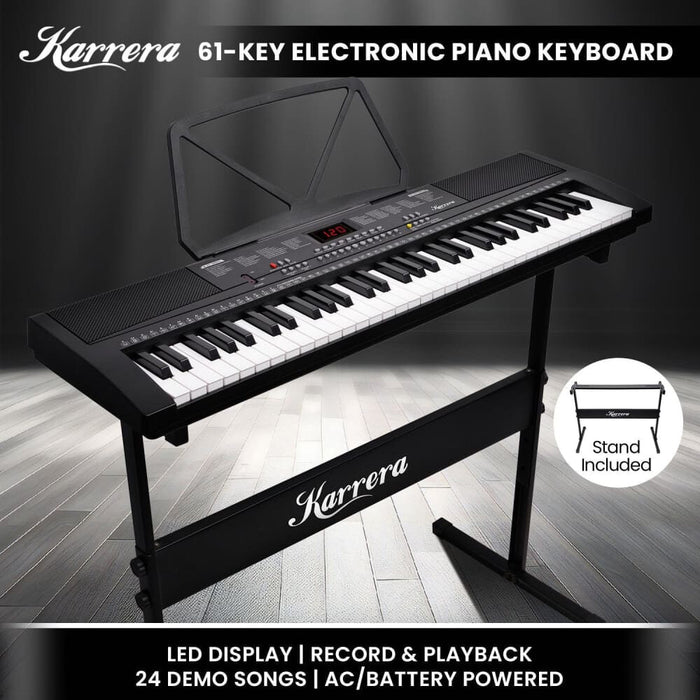 61-key Electronic Piano Keyboard 75cm with Stand - Black
