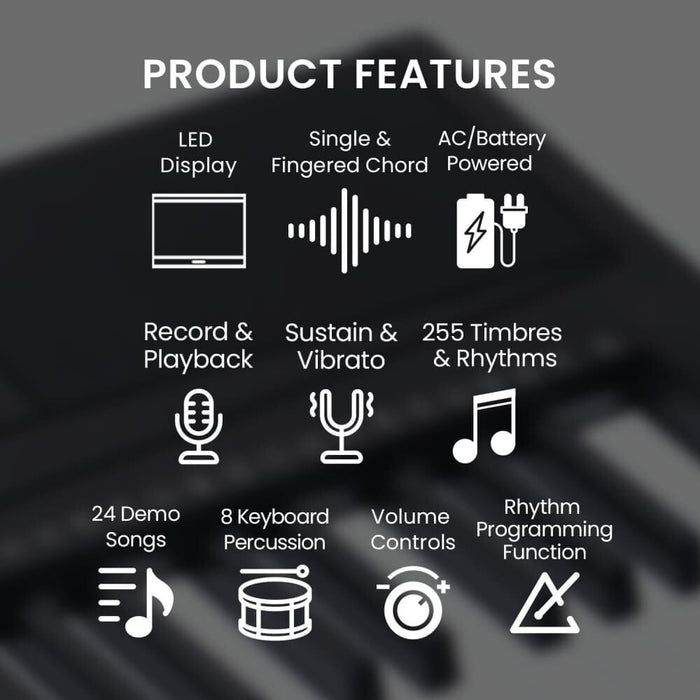 61-key Electronic Piano Keyboard 75cm with Stand - Black