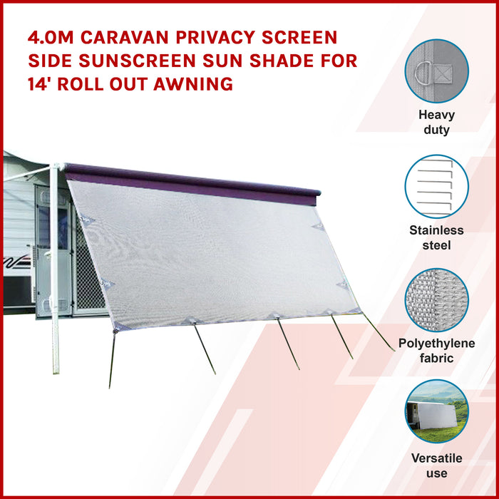 4m Caravan Privacy Screen Side Sunscreen Sun Shade for 14' Roll Out Awning