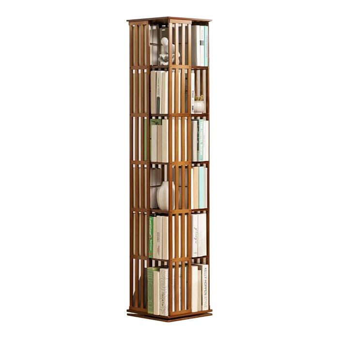 360 Rotating Bookshelf Bamboo Storage Display Rack Shelving in Dark Wood
