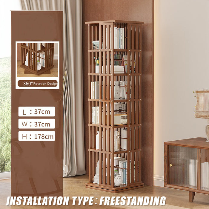 360 Rotating Bookshelf Bamboo Storage Display Rack Shelving in Dark Wood
