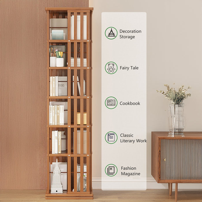 360 Rotating Bookshelf Bamboo Storage Display Rack Shelving in Dark Wood