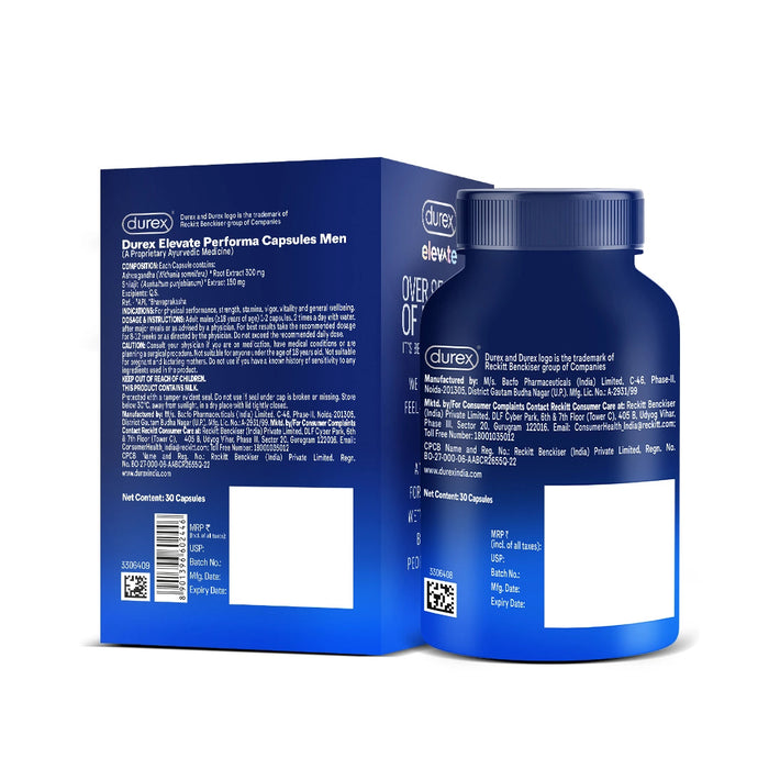 Durex Elevate Performa - Herbal Performance Capsules for Men - 30 Capsules