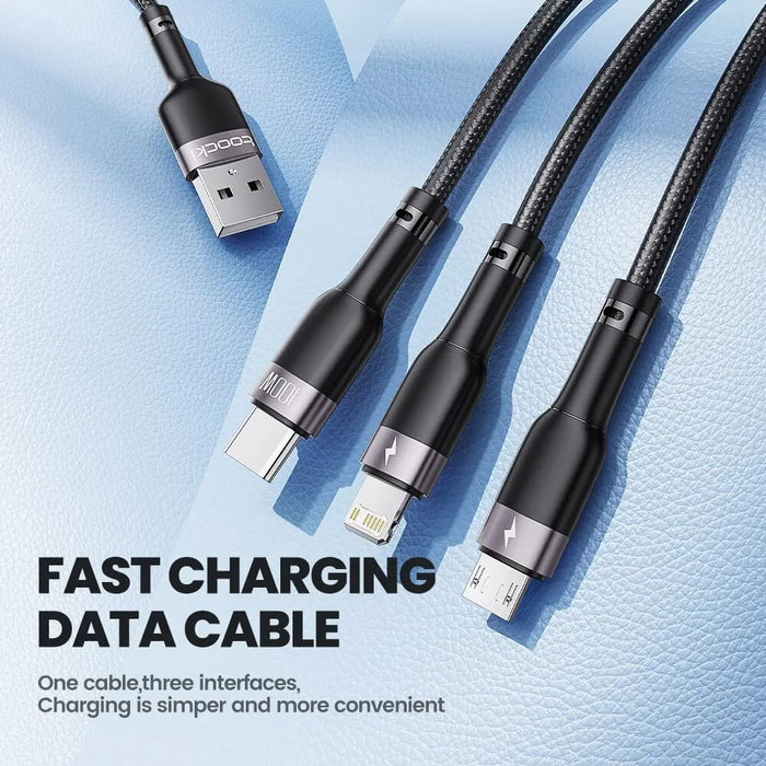 6a 100w 3 In 1 Usb Cable For Iphone Huawei Xiaomi