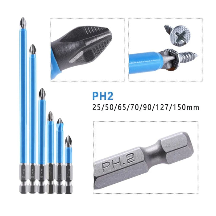 6pc 50mm150mm Ph2 Phillips Head Screwdriver Drill Bit Hex