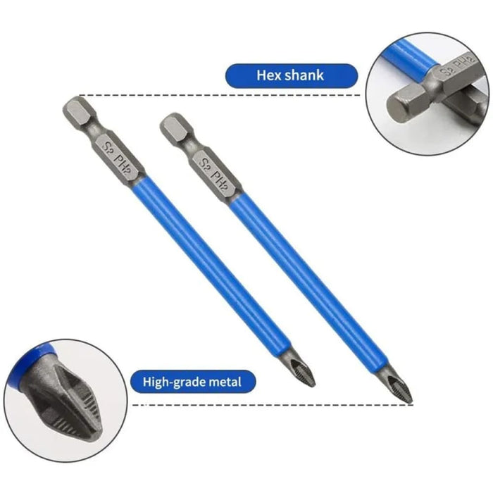 6pc 50mm150mm Ph2 Phillips Head Screwdriver Drill Bit Hex