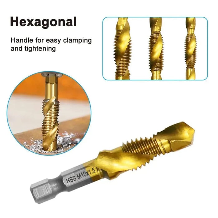 6pc Hss 4341 Titanium Plated Tap Drill And Chamfer Set