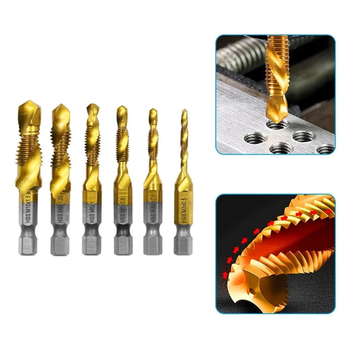 6pc Hss 4341 Titanium Plated Tap Drill And Chamfer Set