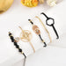 6pcs Black Flower Quartz Watch Dainty Bracelet for Women