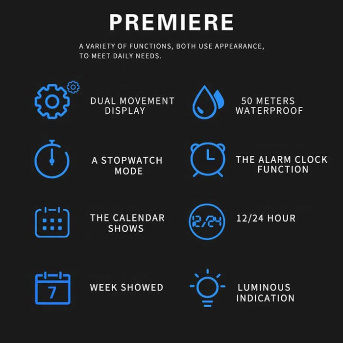 7 in 1 Dual Display Analog Digital Quartz Wristwatch
