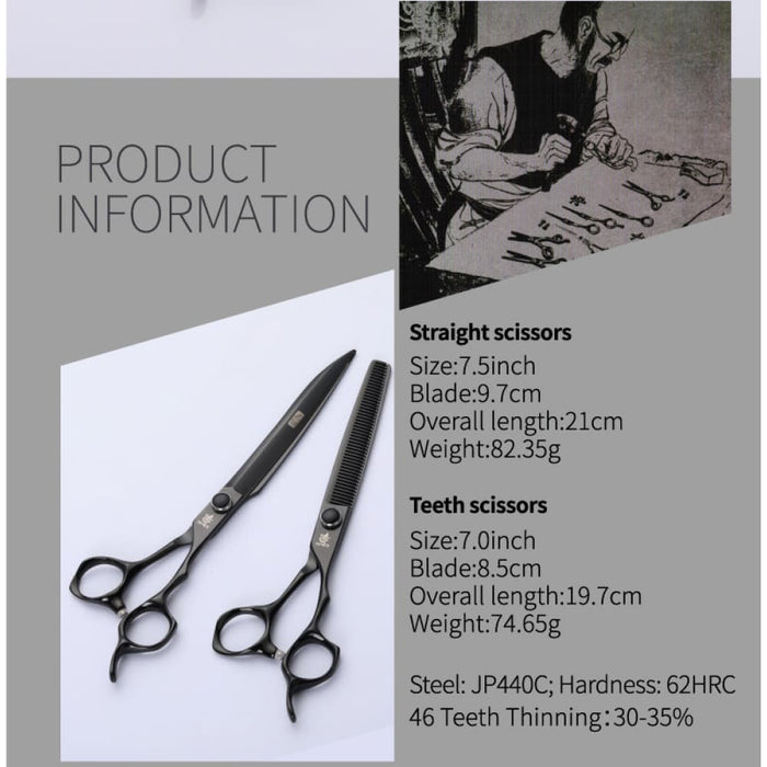 7 7.5 Inch Professional Black Pet Scissors Set for Dog