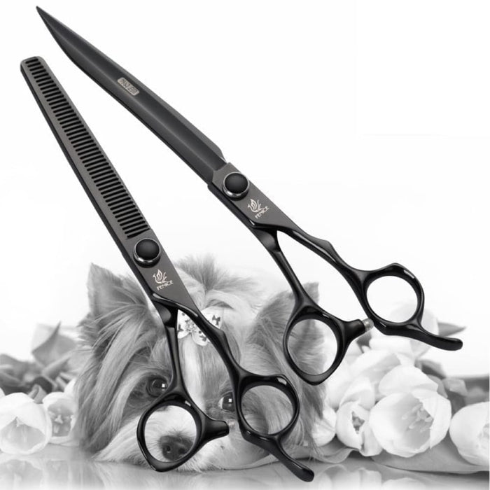 7 7.5 Inch Professional Black Pet Scissors Set for Dog