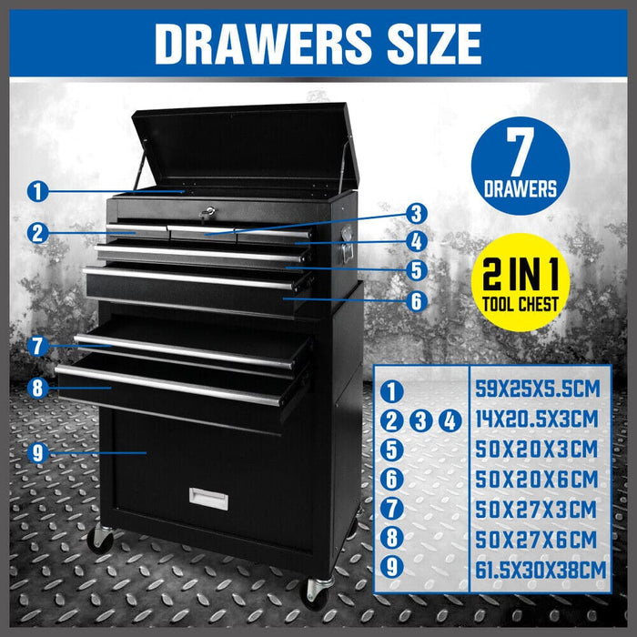 7 Drawer Tool Box Chest Cabinet Trolley Heavy Duty Toolbox