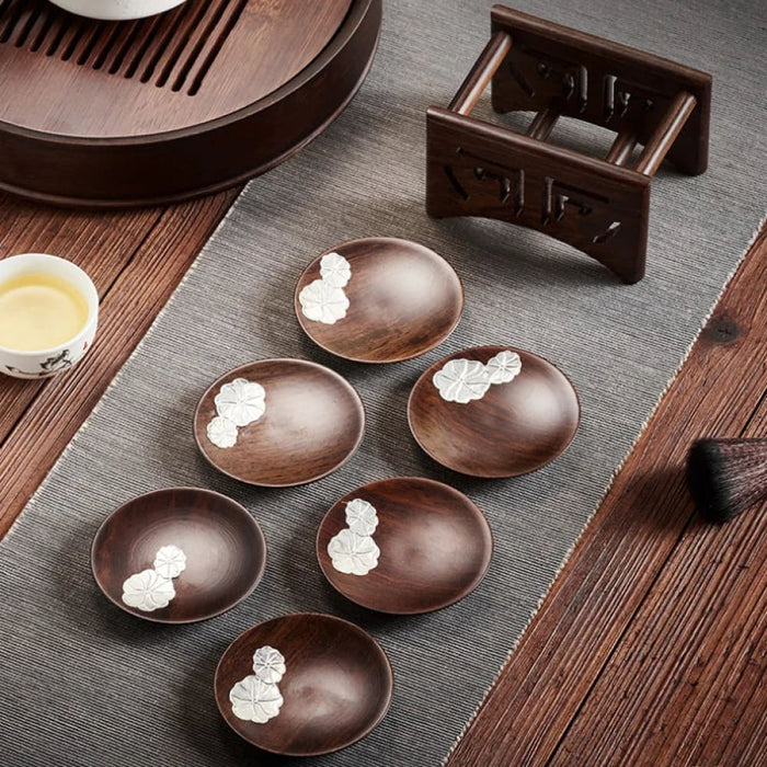 7 Piece Ebony Coaster Set for Kungfu Tea