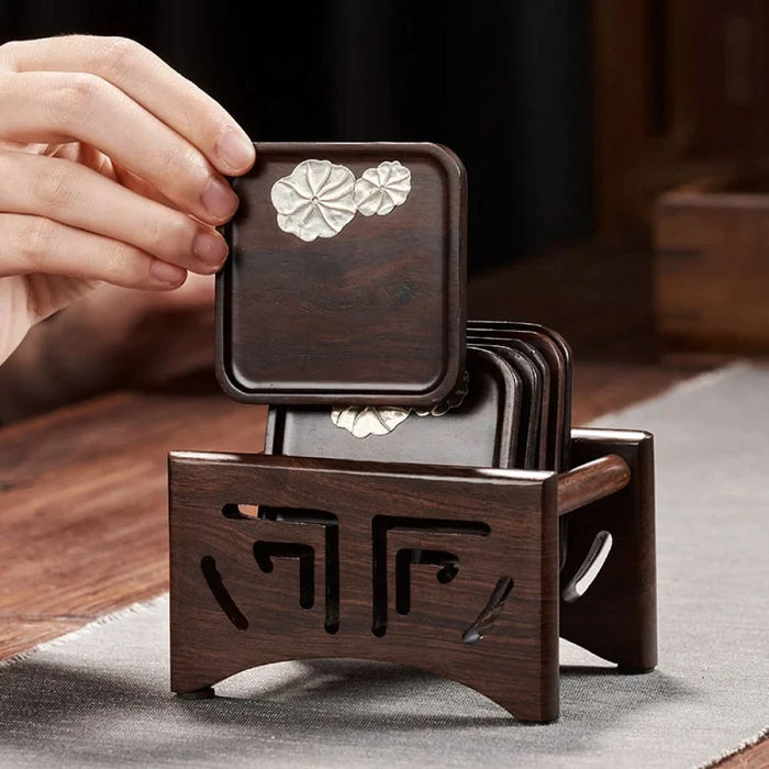 7 Piece Ebony Coaster Set for Kungfu Tea