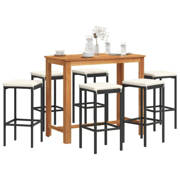 7 Piece Garden Bar Set Black Solid Wood Acacia and Poly