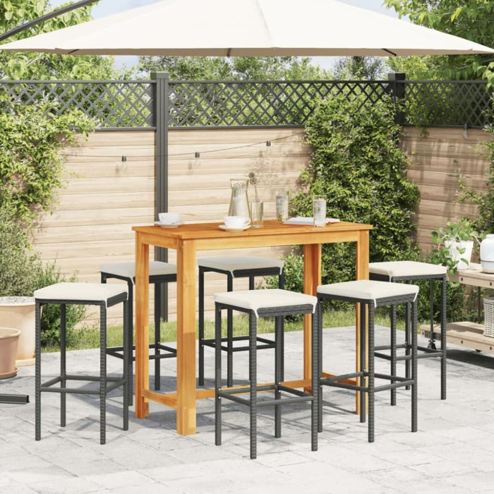 7 Piece Garden Bar Set Black Solid Wood Acacia and Poly