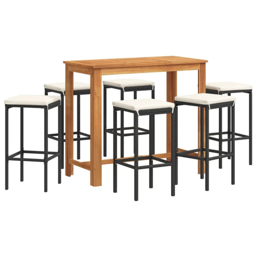 7 Piece Garden Bar Set Black Solid Wood Acacia and Poly