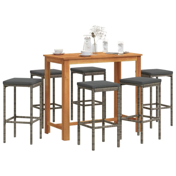7 Piece Garden Bar Set Grey Solid Wood Acacia and Poly