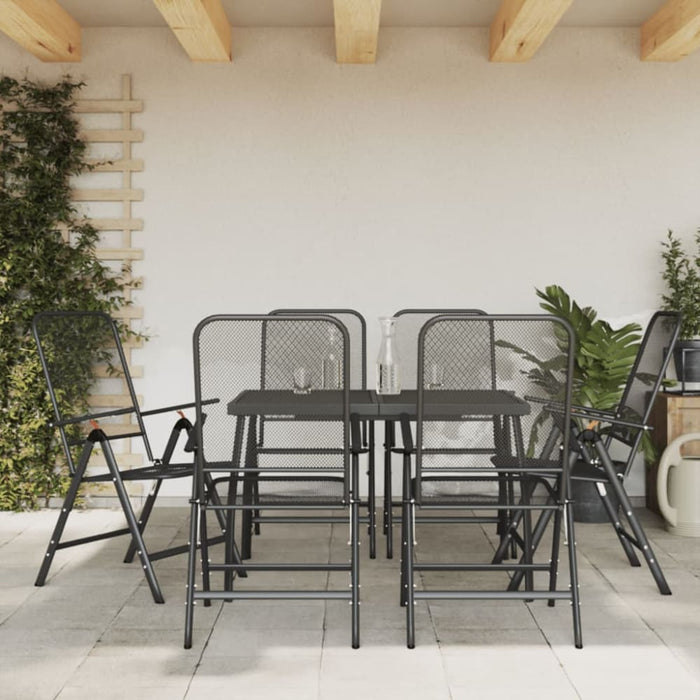 7 Piece Garden Dining Set Anthracite Metal Mesh Txoonxo