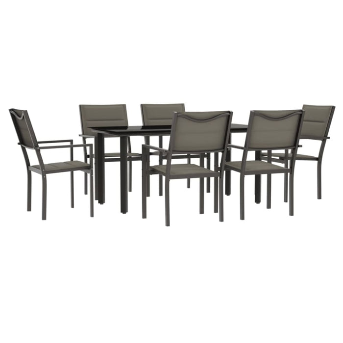 7 Piece Garden Dining Set Black Steel and Textilene Txbbiai