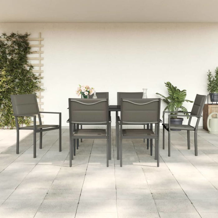 7 Piece Garden Dining Set Black Steel and Textilene Txbbiti