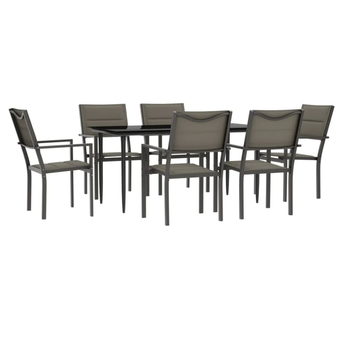 7 Piece Garden Dining Set Black Steel and Textilene Txbbitk