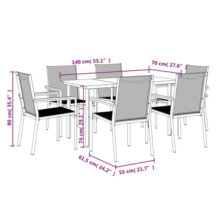 7 Piece Garden Dining Set Black Textilene And Steel Tonibaa