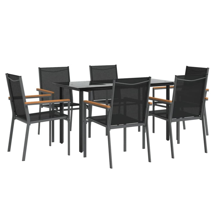 7 Piece Garden Dining Set Black Textilene And Steel Tonibaa