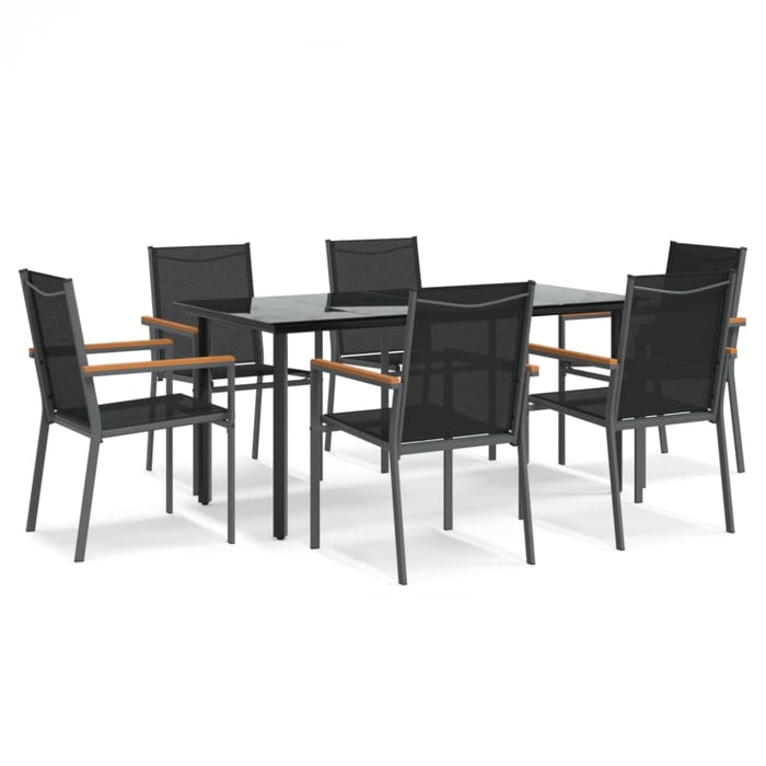 7 Piece Garden Dining Set Black Textilene And Steel Tonibal