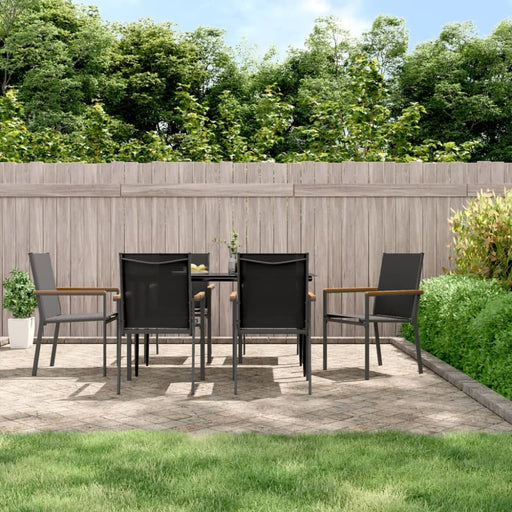 7 Piece Garden Dining Set Black Textilene And Steel Tonibtl