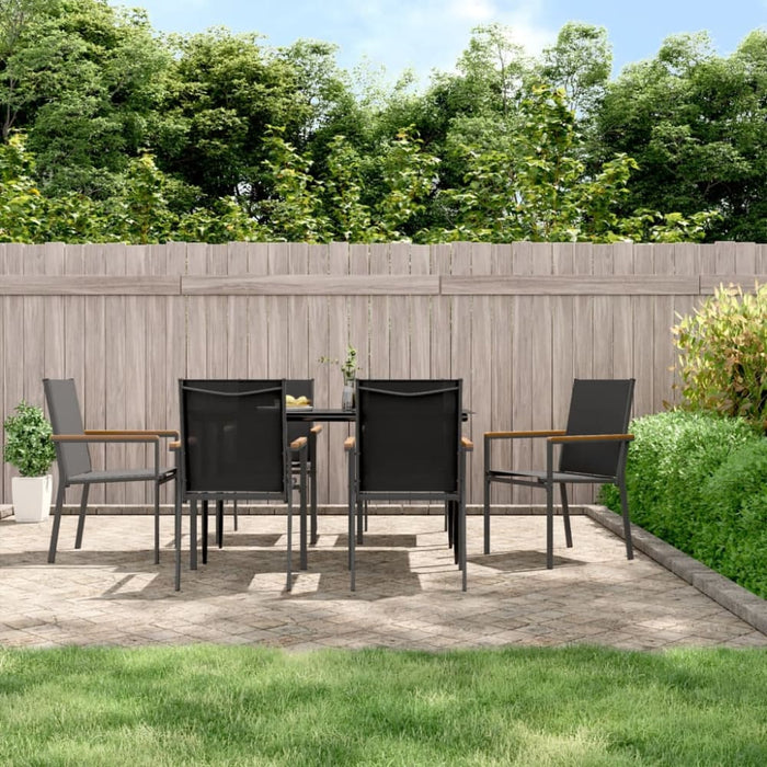 7 Piece Garden Dining Set Black Textilene And Steel Tonibtl