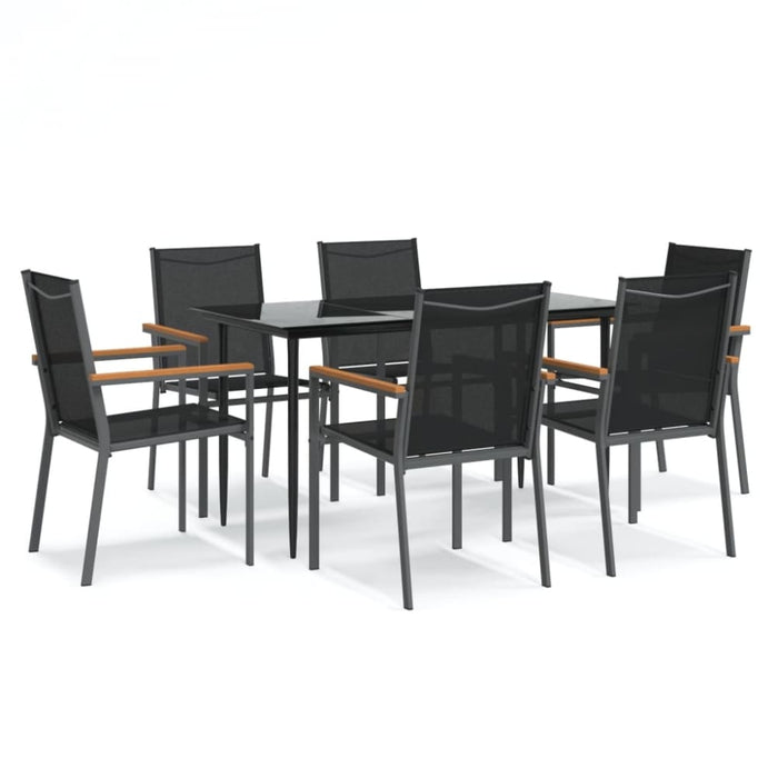 7 Piece Garden Dining Set Black Textilene And Steel Tonibtl