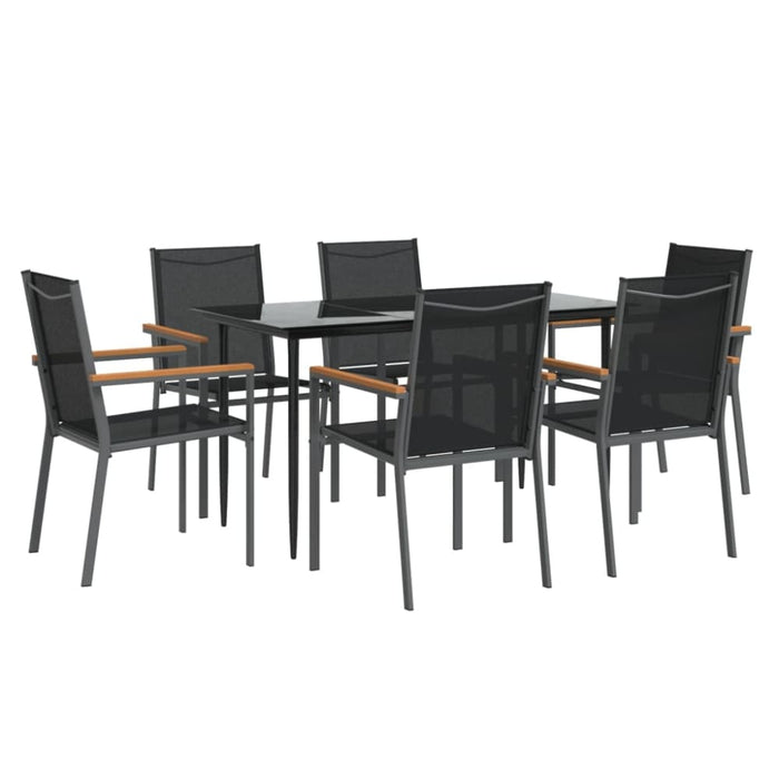 7 Piece Garden Dining Set Black Textilene And Steel Tonibtl