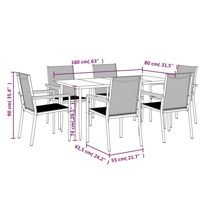 7 Piece Garden Dining Set Black Textilene And Steel Tonibtn