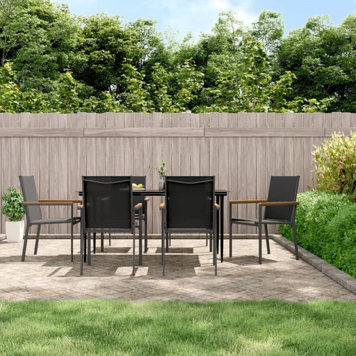 7 Piece Garden Dining Set Black Textilene And Steel Tonibtn