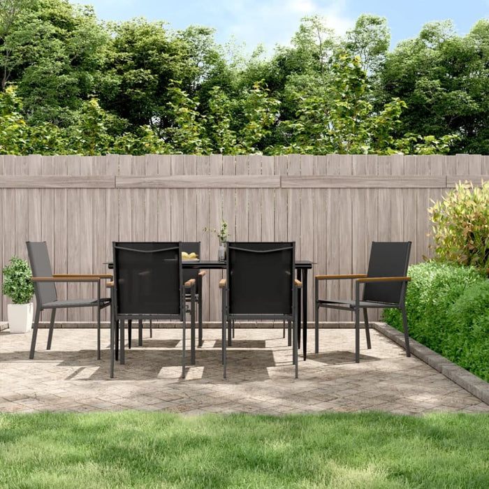 7 Piece Garden Dining Set Black Textilene And Steel Tonibtn