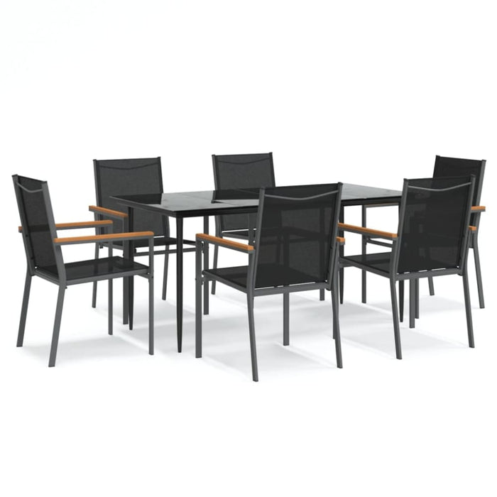 7 Piece Garden Dining Set Black Textilene And Steel Tonibtn