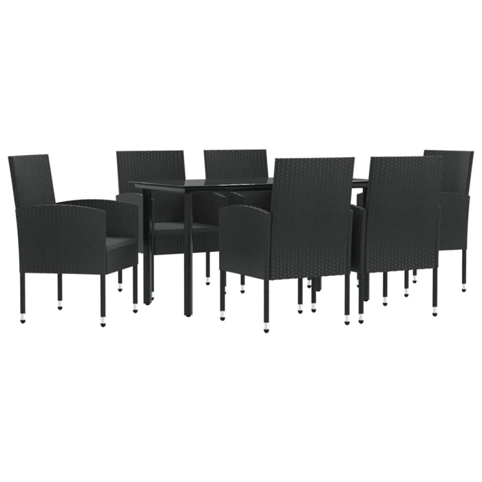 7 Piece Garden Dining Set Black Poly Rattan And Steel