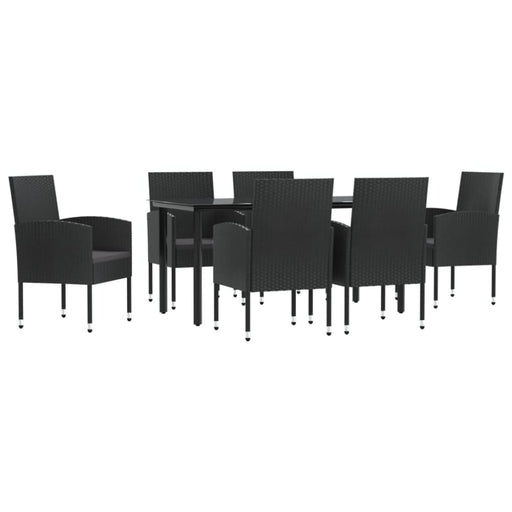 7 Piece Garden Dining Set Black Poly Rattan And Steel