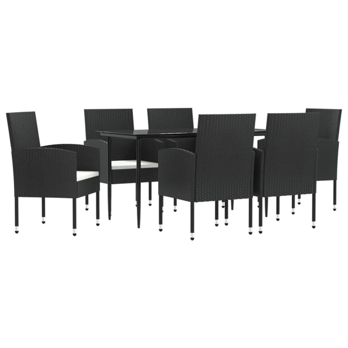 7 Piece Garden Dining Set Black Poly Rattan And Steel